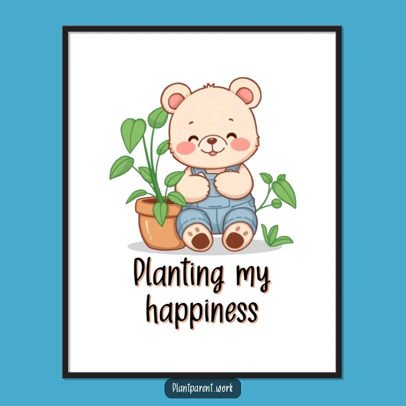 Funny Bear Cub Gardener Digital Art: Overalls Hugger, Downloadable Funny Gift