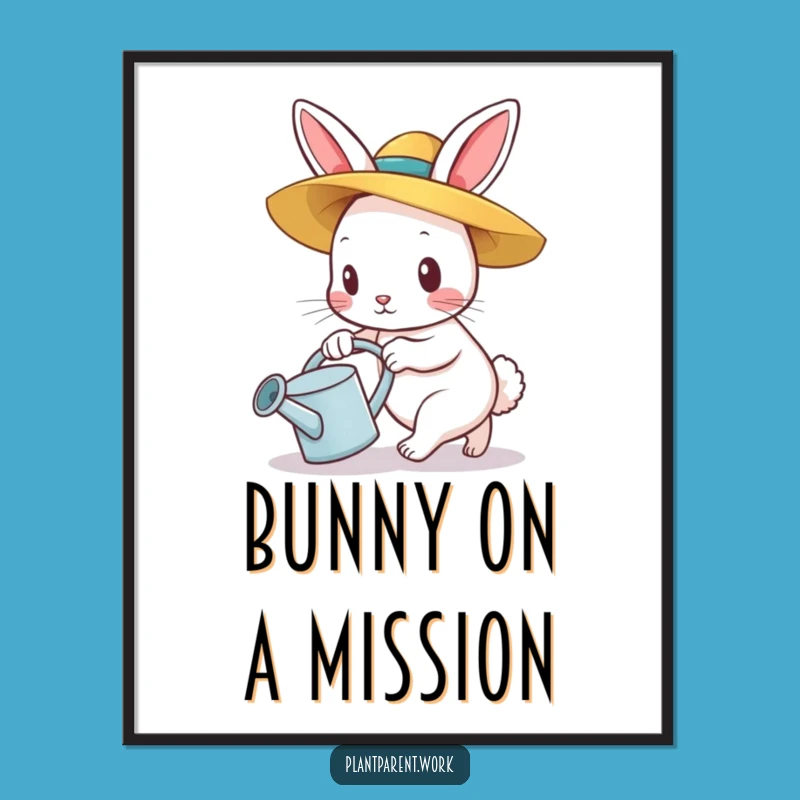 Funny Bunny Gardener Digital Art: Straw Hat Pusher, Downloadable Funny Gift