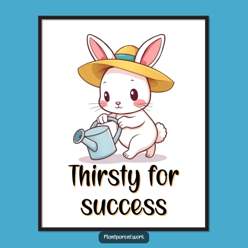 Funny Bunny Gardener Poster: Determined Straw Hat Art, Whimsical Funny Gift